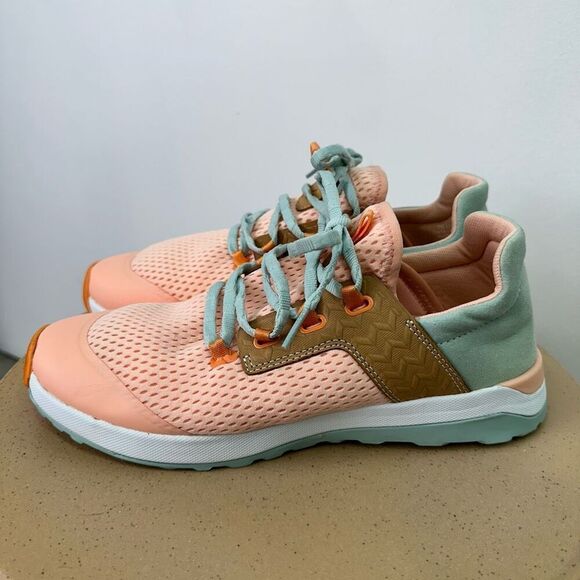 Olukai Sporty Wailuku Women’s Athletic Mesh Sneaker Orange Peach Swell Teal - Picture 4 of 13